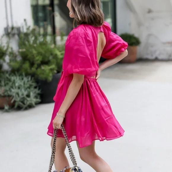 Banana Republic Ramie Open-Back Puff Sleeve Dress sz XS 100% Cotton - Picture 2 of 13